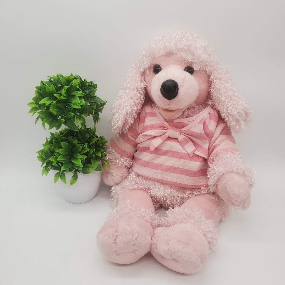 Build A Bear Pink Poodle Plush Retired 19" with Striped Top